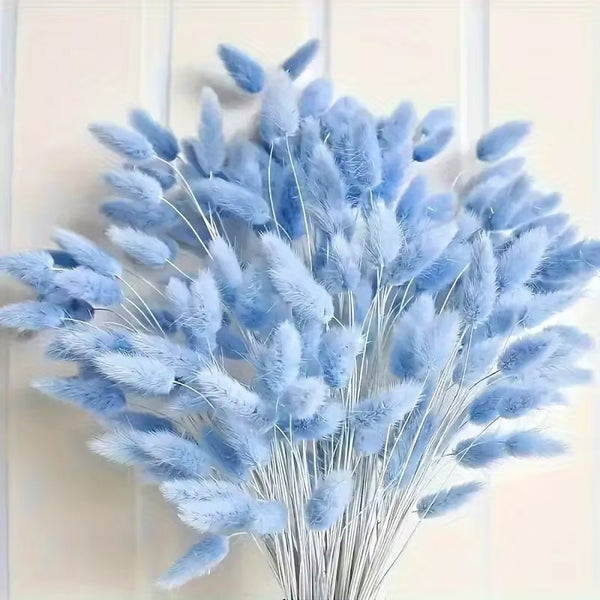 60pcs Sky Blue Artificial Pampas Grass | Soft Fluffy Bohemian Style, Polyester, Long-Lasting Floral Arrangements for Weddings, Home & Parties