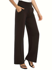 Tooluck Ladies' casual elastic waist straight trousers