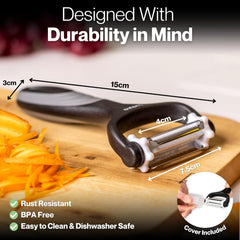 Lantana Potato Peeler + Micro-Serrated Veg Peeler + Julienne Slicer - 3 in 1 for Speed Peeling of Fruit & Vegetable - Black/Grey/Stainless Steel