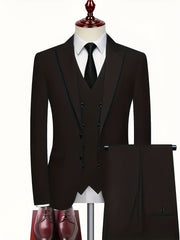 Men'S Suit 3pcs Set Formal Attire Blazer Trousers Vest Wedding Outfit Important Occasion Dress