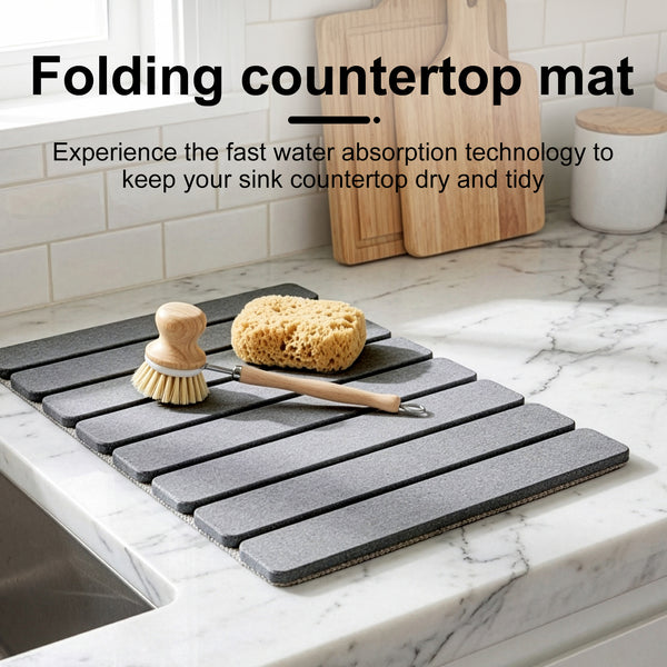 Stone Kitchen Countertop Drain Mat, Foldable Diatomaceous Earth Dish Drain Mat, Suitable for Bowls, Plates, And Cups, 40 X 30 Cm