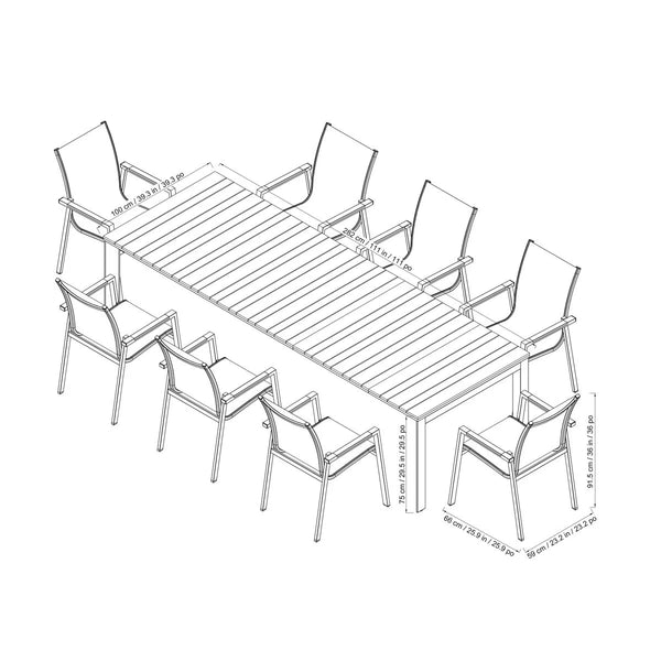 Sunvilla Dark Forest 9 Piece Extending Sling Dining Patio Set + Cover