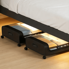 2 sets Underbed Storage Box, Underbed Storage Box with Wheels Lid, 96L Metal Frame, Bed Box, Organiser, Storage Bag, Foldable Underbed Box for Clothes, Shoes, Blankets, Bedding, Black, Under-Bed Storage