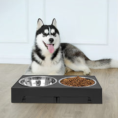 Upgraded Raised Dog Bowl with Stand, Elevated Dog Bowl with 2Large Durable Bowls, 5 Height Adjustable Dog Food Stand for Small Medium Large Sized Dog, 43x23x31cm Black