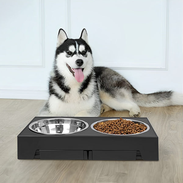 Upgraded Raised Dog Bowl with Stand, Elevated Dog Bowl with 2Large Durable Bowls, 5 Height Adjustable Dog Food Stand for Small Medium Large Sized Dog, 43x23x31cm Black