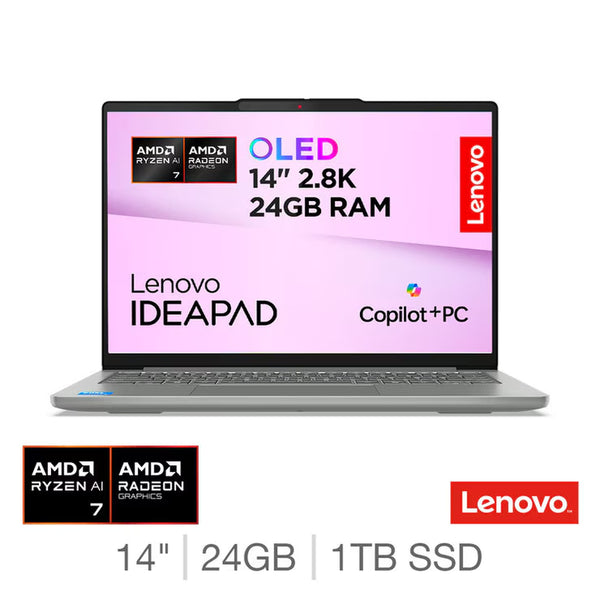 Lenovo Ideapad Pro 5 Copilot+ PC, AMD Ryzen AI 7, 24GB RAM, 1TB SSD, 14 Inch OLED Laptop, 83JL0012UK