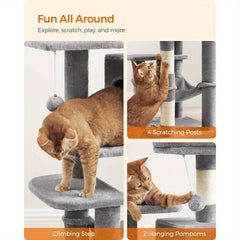 Multi-Level Cat Tree, Cat Tower Condo With 4 Scratching Posts, Hammock, Cave, Toys