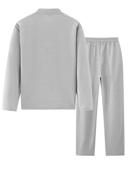 Men's 2pcs Set: Long-Sleeve Shirt and Drawstring Pants - Clean, Comfortable, Breathable