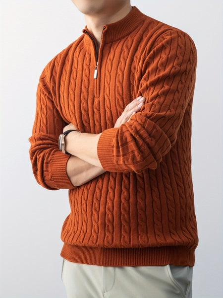 Christmas Gift for Men, New Twist Zipper Collar Pullover Sweater, Autumn And Winter Style, with Velvet, Thickened, Warm And Cold-Resistant, Can Be Worn Inside Or Outside, Casual And Versatile Essential, Knit