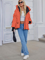 Women's Winter Casual Warm Padded Coat with Fashionable Double Hood and Windproof Cuffs