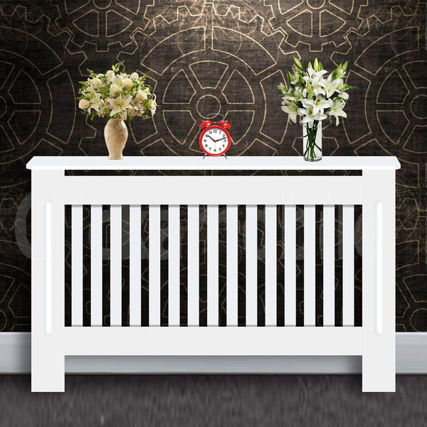 Radiator Cover Cabinet Large Small Wooden Radiator Cover, White Wood Painted MDF Cabinet Heater Cover Cabinet, Slats, Grill, Wood Top Shelf Easy Assembly for Living Room, Hallway, Bedroom Decoration