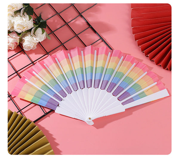 Rainbow Folding Fan, Plastic Fan, Bone Dance Fan, Photography Prop, Craft Gift Fan, Fabric Fan
