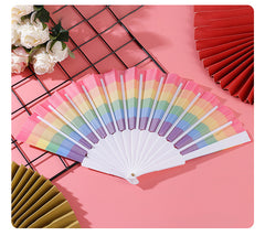 Rainbow Folding Fan, Plastic Fan, Bone Dance Fan, Photography Prop, Craft Gift Fan, Fabric Fan