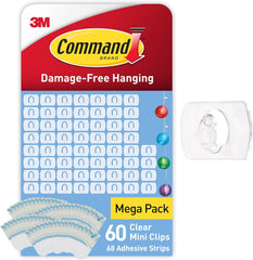 Command Decorating Clips, Pack of 20 Mini Hooks and 24 Small Strips, Transparent - Hanging Clips for Decorations and Fairy Lights, Wall Adhesive - Damage Free
