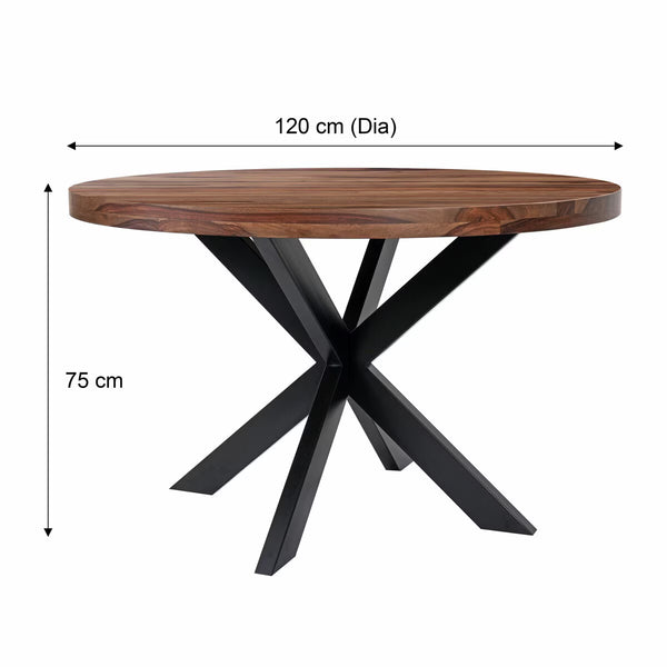 Indus Valley Henley round Wooden Dining Table + 4 Brown Chairs