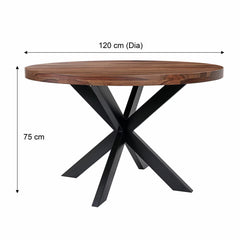 Indus Valley Henley round Wooden Dining Table + 4 Brown Chairs
