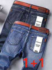 2026 Four-Season Men's Loose Straight-Leg Jeans, Light Business Casual Stretch Straight-Leg Pants, Two-pc