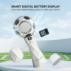 Portable Football Design Handheld Fan, USB Rechargeable Mini Fan, High-Velocity Portable USB Cooling Fan with Digital Display, Mini Soccer Desk Fan for Sports & Travel