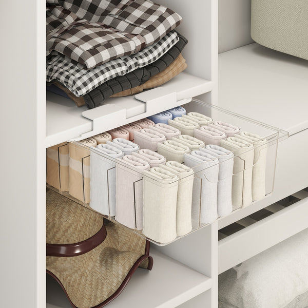 15 Compartment Wall-Mounted Underwear and Socks Organizer! for Easy Viewing, Drawer-Style Design for Convenient Access. 15 Sections for Neat Storage of Underwear, Panties, Socks, and Other Small Items. Layered Design Maximizes