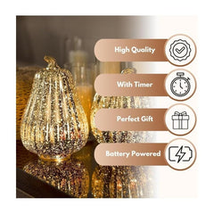 Marco Paul Extra Large Gold Light Up Pumpkin & Squash Pair - 2 Pack Autumn Decorations with Warm LED Lights & 6hr Timer - Plastic Pumpkins for Halloween Ornaments, Autumnal Decor & Seasonal Styling