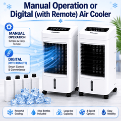 EMtronics 4-in-1 Evaporative Air Cooler, Fan and Humidifier, 3 Speed Settings, 4 Litre Water Tank, Portable 75W with 4 x Ice Packs - White