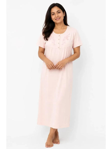 Women'S Nightdress Soft Comfortable Short Sleeve Nightie Button Front Embroidered Sleep Dress Loose Fit Midi Lounge Nightwear House Dress S-XXL