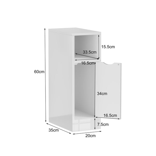Slim Bedside Table, High Gloss Narrow Nightstand, Small Bedside Cabinet with Storage Space Saving for Bedroom Storage Unit, Living Room Small Sofa Side End Table