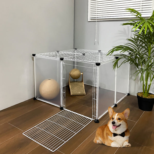 Roofed Cat Playpen System, 12/16/18 Panel Choices, Transparent Cat Enclosure with Top, Complete Kitty Condo with Top Cover, Escape-Proof Indoor Sanctuary, Top Cover Included for Small/Medium Dogs Indoor Protection & Security, Ideal for Indoor Training, Li