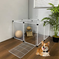 Roofed Cat Playpen System, 12/16/18 Panel Choices, Transparent Cat Enclosure with Top, Complete Kitty Condo with Top Cover, Escape-Proof Indoor Sanctuary, Top Cover Included for Small/Medium Dogs Indoor Protection & Security, Ideal for Indoor Training, Li