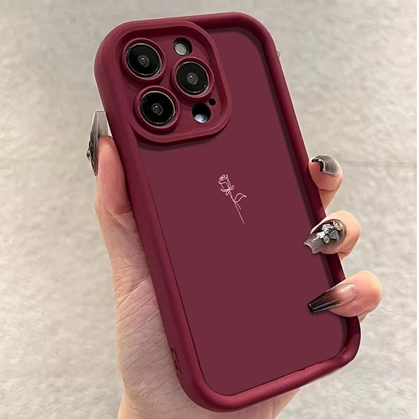 Phone Case: Simple Line Rose Wine Red Mobile Phone Case for iPhone 16/16Pro/16ProMax/16Plus/15/15Plus/15Pro/15ProMax, 14/14Plus/14Pro/14ProMax, 13/13Pro/13ProMax, 12/12Pro/12ProMax, 11/11Pro/11Proamx, XR/Xs/XsMax, Anti-fouling, Gift
