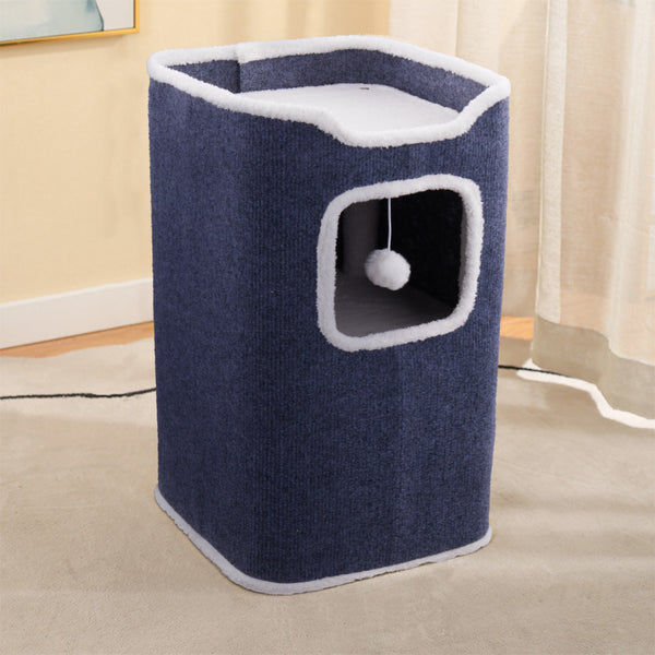 Large Cat Bed Cat House Cave & Tower Foldable Indoor 1/2/3 Layer with Hanging Toy Ball for Small Medium Pets, Large Cats Cube Bed Cave with Hideaway Condos