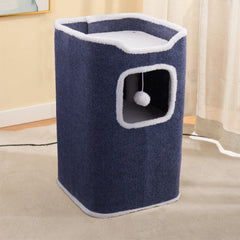 Large Cat Bed Cat House Cave & Tower Foldable Indoor 1/2/3 Layer with Hanging Toy Ball for Small Medium Pets, Large Cats Cube Bed Cave with Hideaway Condos