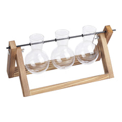 Multi-Tube Plant Propagation Station with Wooden Stand & Metal Swivel Holder, Desktop Retro Plant Terrarium Bulb Vase for Indoor Hydroponic Flowers, Tabletop Glass Planter Housewarming Gifts for Plant Lovers, 28x13.8cm (3 Tubes)