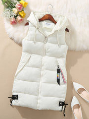 Women's Elegant Sleeveless long vest - Winter Warm Coat, Zipper Closure Front, Loose Fit Non-Stretch Outerwear, Sophisticated Formal & Everyday Chic Outerwear for Fall/Winter Seasons, Cold Weather Wear, Modern Aesthetic, Durable Construction, Casual Wear