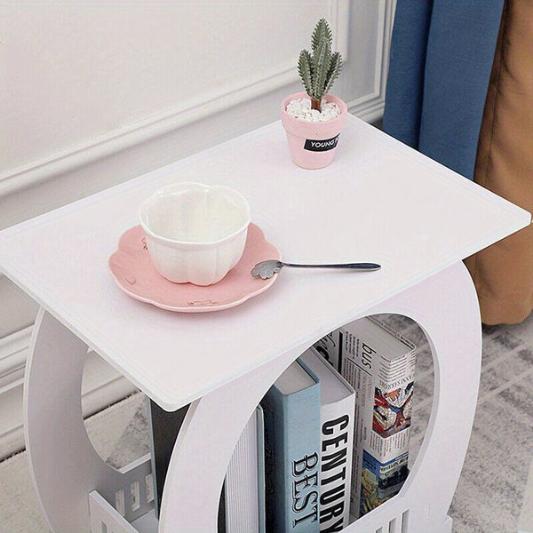 Compact Two-Level White Nightstand with a Shelf, Suitable for Bedroom Or As a Coffee End Table