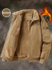 Men'S Fleece Lined Utility Jacket, Winter Outdoor Windproof Coat Warm Cold Weather Gear, Casual Athletic Trench Coat, Comfortable Fleece-Lined Thickened Jacket, Arm Sleeves with Zipper Pockets, Letter Print