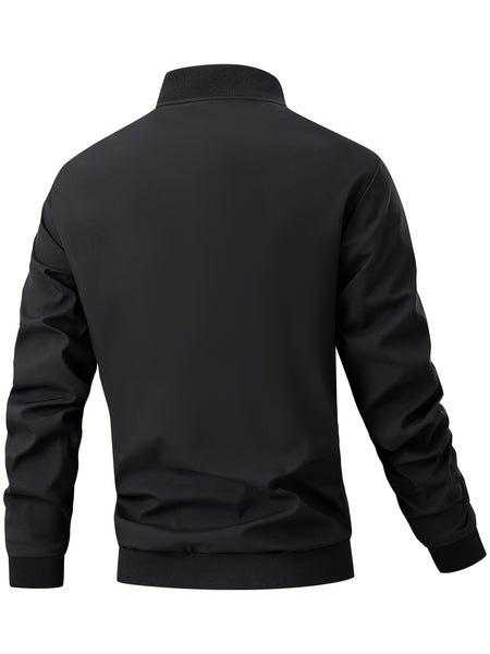 Men'S Casual Bomber Jacket | Spring-Autumn, Non-Stretch, Baseball Collar, Multiple Pockets, Zipper Closure