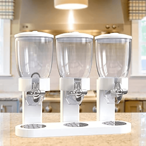 Triple Food Dispenser 3x 2L Cereal Container Countertop Dry Food Dispenser for Nuts Granola Cereal