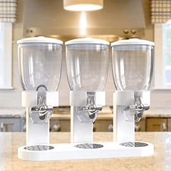 Triple Food Dispenser 3x 2L Cereal Container Countertop Dry Food Dispenser for Nuts Granola Cereal