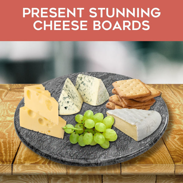 Homiu Round Marble Chopping Boards (Black/White - 25x25x2cm), Heat Resistant Worktop Protector, Cutting Board for Kitchen, Non-Slip Easy to Clean Chopping Board, Hard-Wearing Marble, Classic Elegant Design, Ideal for Gifts, Multi-use as Cheese board, Frui