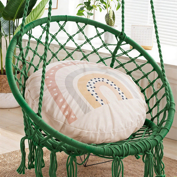 Courtyard Woven Hanging Basket, Hanging Cotton Rope Iron Ring Hanging Chair, Balcony Rocking Chair, Suitable for Indoor, Outdoor, Home, Balcony, Courtyard, Garden, Maximum Load Capacity: 200kg, Material: Iron Ring, Cotton Rope (No Include Cushion)