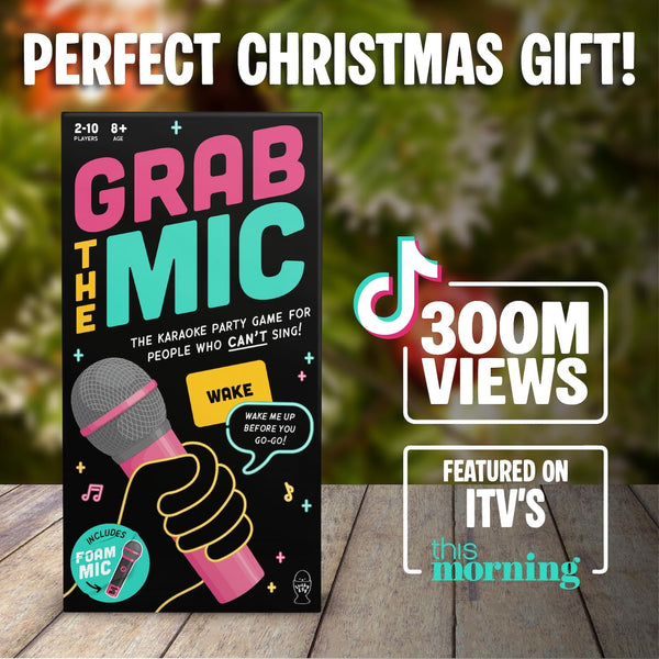 Lucky Egg Official Grab the Mic – Family Karaoke Game, 8+ Year Olds, 2-10 Players - Board Game for Bad Singers with 250 Lyrics (125 Cards) for Hilarious Nights & Birthday Party, Kids Gift
