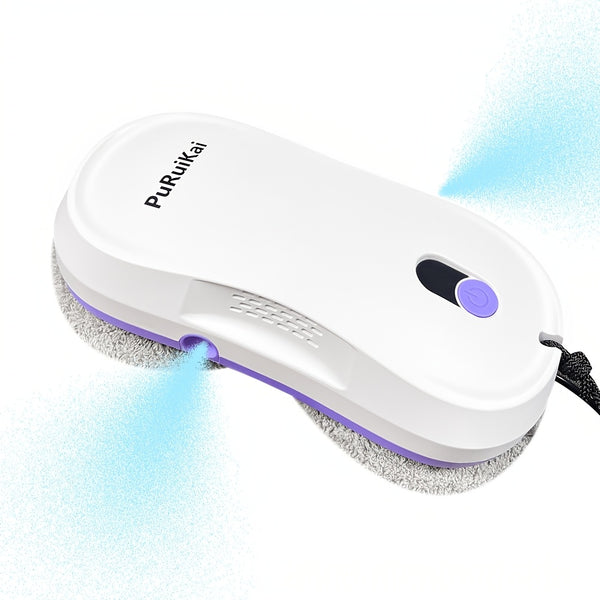 PuRuiKaiM8 Fully Automatic Plug-in Intelligent Window Cleaning Robot (2026 Latest Model) with Automatic Bidirectional Water Spray with Remote Control, 4.5-meter Anti Fall Safety Rope, Including 10 Cleaning Cloths And Spray Bottles
