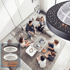 Low Profile Ceiling Fans with Lights, 50.04cm Enclosed Ceiling Fan Flush Mount, 3000K-6000K Smart Bladeless LED Fan Light, White Black Modern Ceiling Fans with Lights for Bedroom Dimmable LED 6 Speeds Reversible Timing