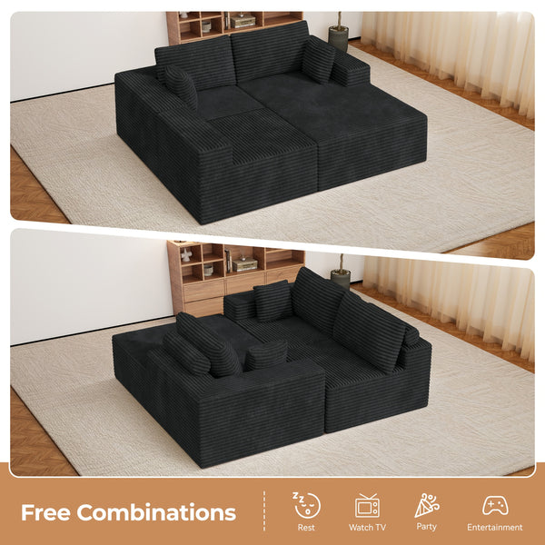 Modular Sectional Cloud Couches with L-Shaped Chaise | Corduroy Fabric Upholstered Deep Boneless Sofa for Living Room, Bedroom | Light, Memory Foam, Velvet Upholstery, Cushion-Back, No Assembly Required, Nalupatio Brand