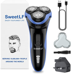 Sweetlf Electric Razor for Men, 120 Min Shaving, Fast UK Adapter (1H Charging),100% Waterproof, Wet & Dry Rotary Shavers for Men with Pop-Up Trimmer, LED Display, Dark Blue