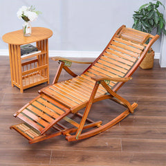 Natural/ Brown Rocking Chair/Lounge Chair Recliner Load-Bearing 150kg Comfort Bamboo Loungers Deck Chair Adjustable Handrail Home Chair Gifts Stable Ergonomic