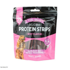 Protein Strips Beef Flavour, 3.9 Inch of Savoury Beef Strips for Dogs & Puppies, High Protein Dog Treats, Chewy Training Snacks, Easily Digestible in Resealable Pack