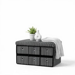 Terra 6 Drawer Folding Ottoman Storage Bench, Ribbed Faux Fur Rectangular Storage Box with Lid, Soft Upholstered Footstool for Bedroom, Hallway & Living Room, Clothes, Toy & Blanket Storage