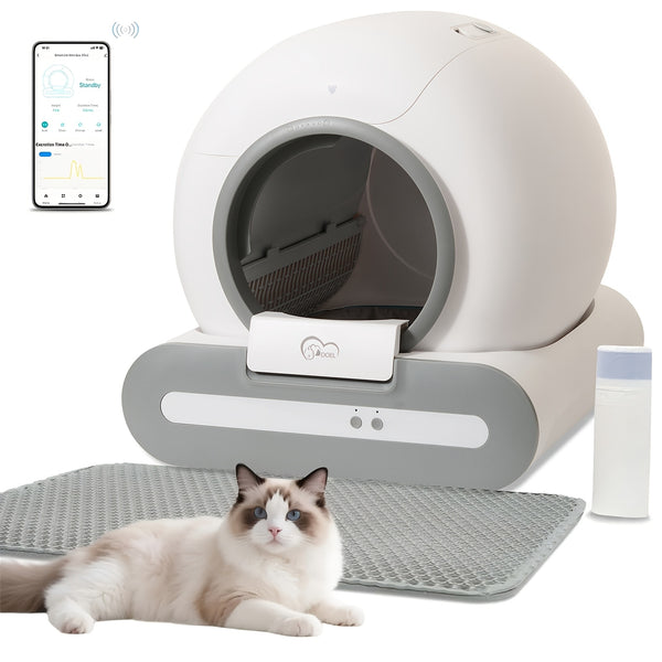 DOEL Self-Cleaning Cat Litter Box Automatic Cat Litter Box with Litter Mat And Trash Bags 65L Large Capacity Cat Toilet App Control 2.4G Wifi, Without Battery